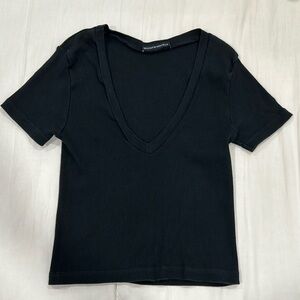 (OS) Brandy Melville Ribbed Black V-Neck Top